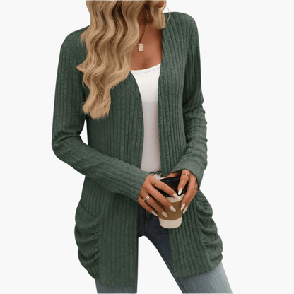 Cardigan long à poches froncées pour femmes