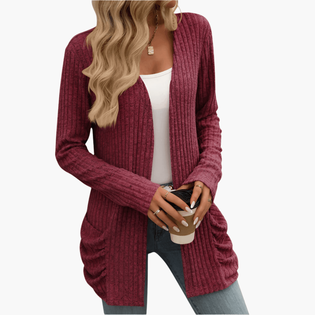 Cardigan long à poches froncées pour femmes