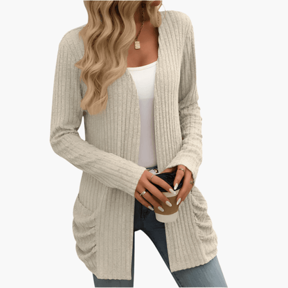 Cardigan long à poches froncées pour femmes