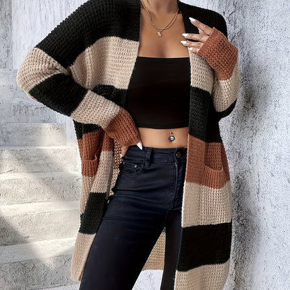 Cardigan long colorblock pour femmes