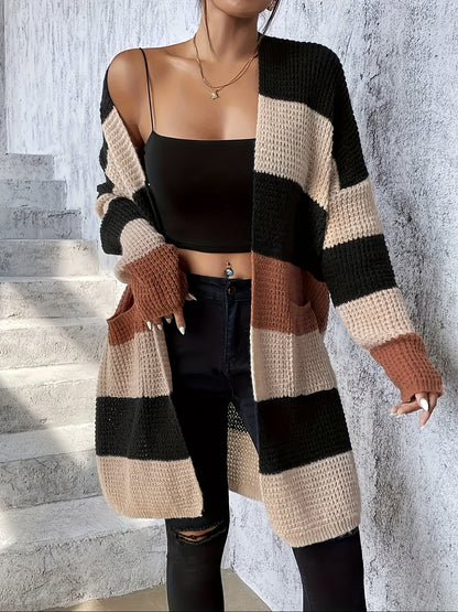 Cardigan long colorblock pour femmes