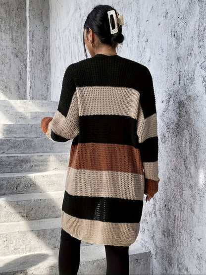 Cardigan long colorblock pour femmes
