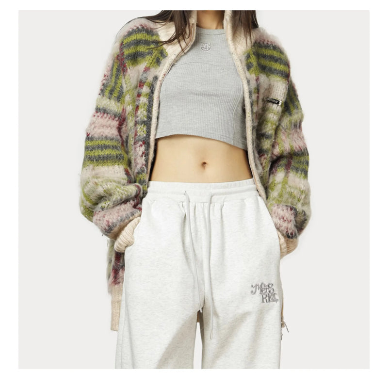 Cardigan zippé à col montant et motif multicolore pour femmes