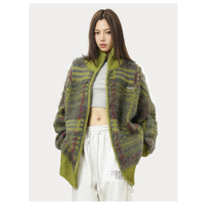 Cardigan zippé à col montant et motif multicolore pour femmes