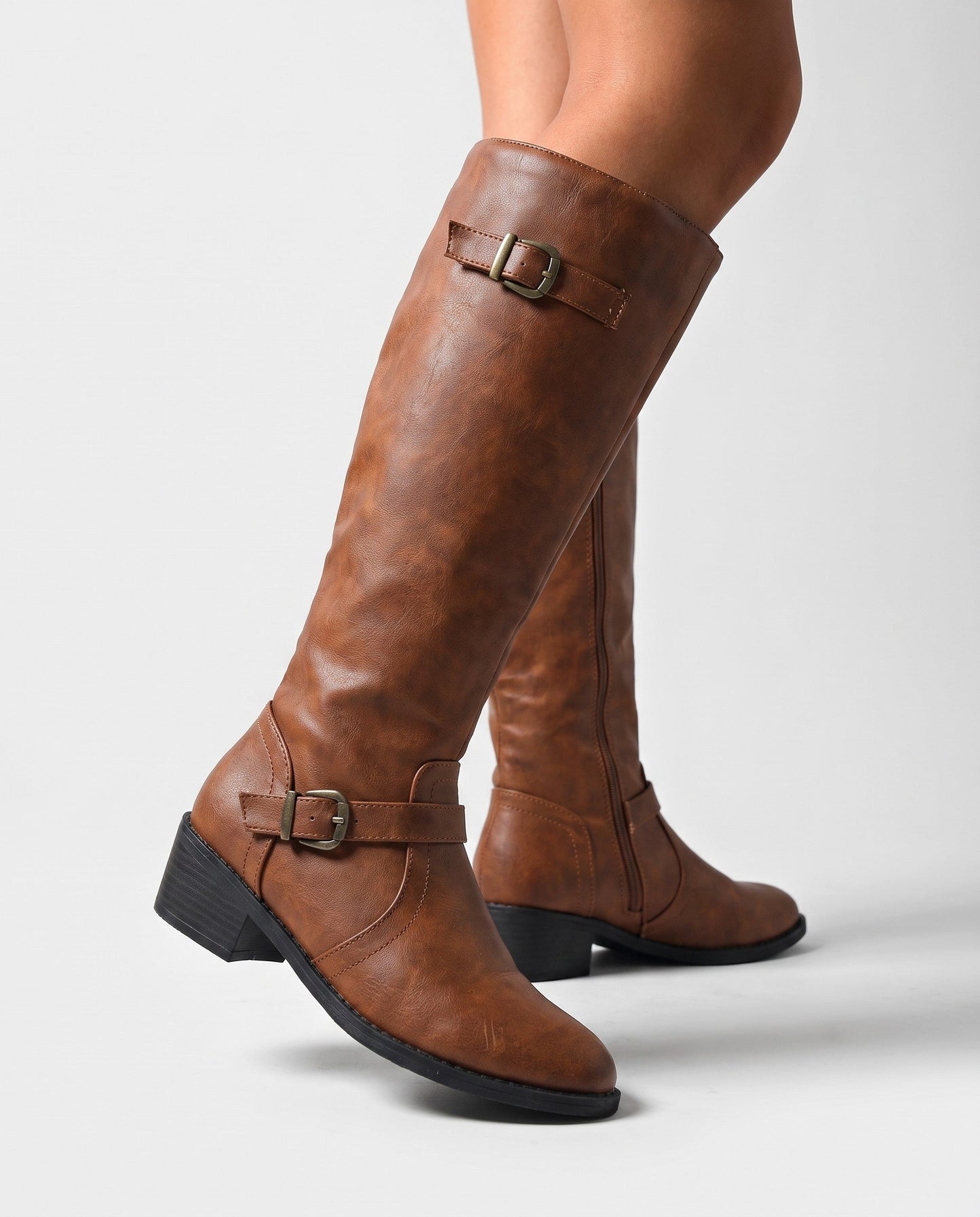 Bottes Hauteur Genou Avec Sangles À Boucle Et Talon Bloc Pour Femme | Idéales Pour L'automne Et L'hiver