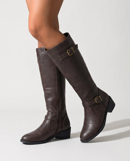 Bottes Hauteur Genou Avec Sangles À Boucle Et Talon Bloc Pour Femme | Idéales Pour L'automne Et L'hiver