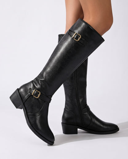 Bottes Hauteur Genou Avec Sangles À Boucle Et Talon Bloc Pour Femme | Idéales Pour L'automne Et L'hiver