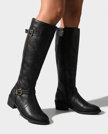 Bottes Hauteur Genou Avec Sangles À Boucle Et Talon Bloc Pour Femme | Idéales Pour L'automne Et L'hiver
