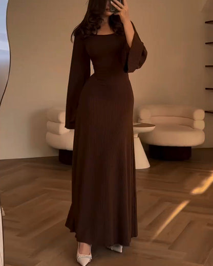 Robe Longue En Maille Avec Manches Longues Et Taille Cintrée Pour Femmes | Adaptée Aux Tenues Quotidiennes