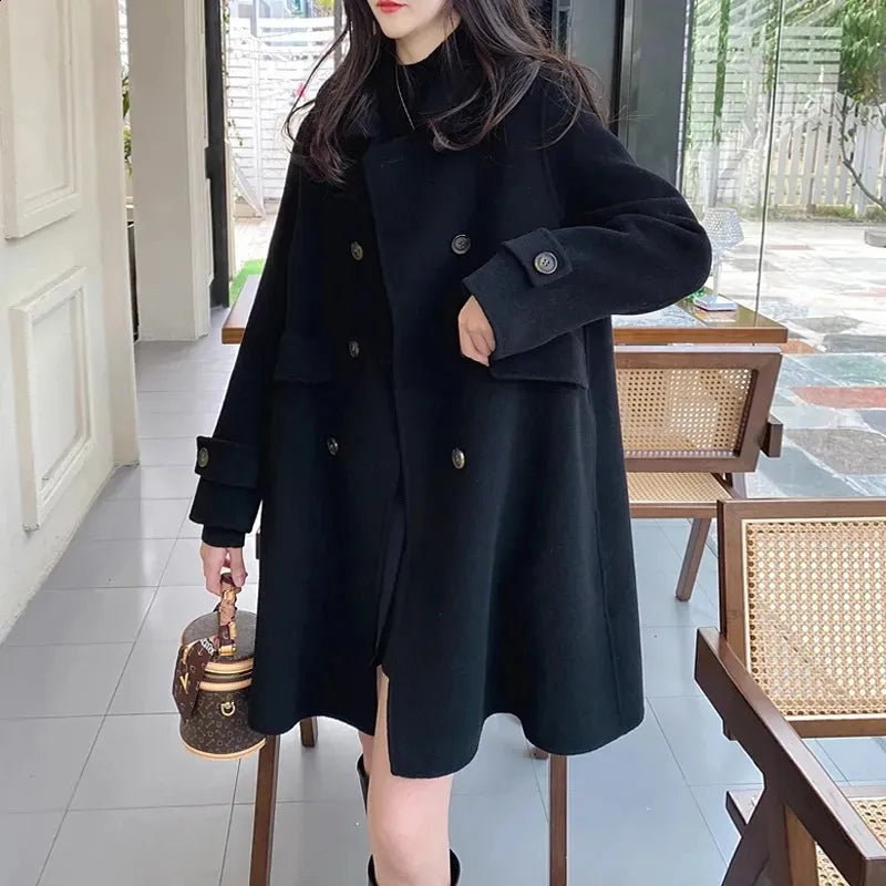 Manteau Mi-Long Croisé avec Fermeture à Boutons pour Femmes | Idéal pour Saison Froide