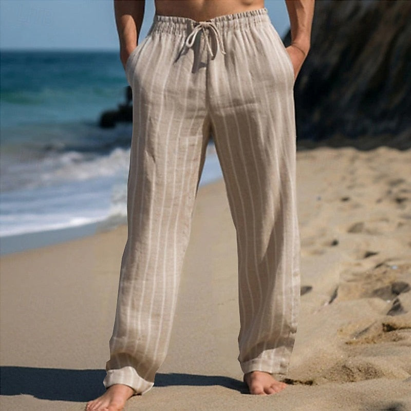 Pantalon À Taille Élastique Avec Cordon De Serrage Et Rayures Verticales Pour Homme | Idéal Pour Usage Quotidien Et Loisirs