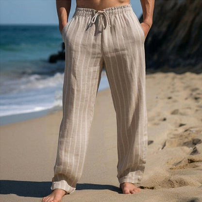 Pantalon À Taille Élastique Avec Cordon De Serrage Et Rayures Verticales Pour Homme | Idéal Pour Usage Quotidien Et Loisirs