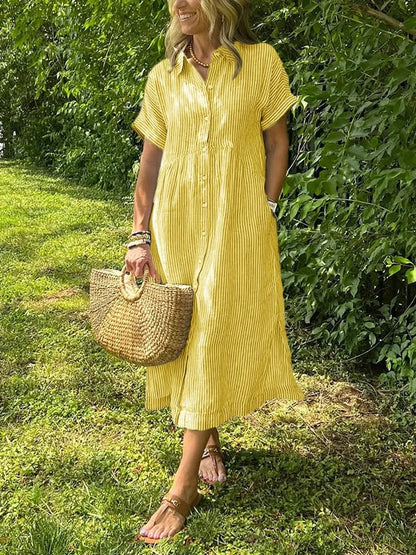 Robe Longue avec Col et Boutonnage Frontal pour Femme | Idéal pour l'Été Décontracté