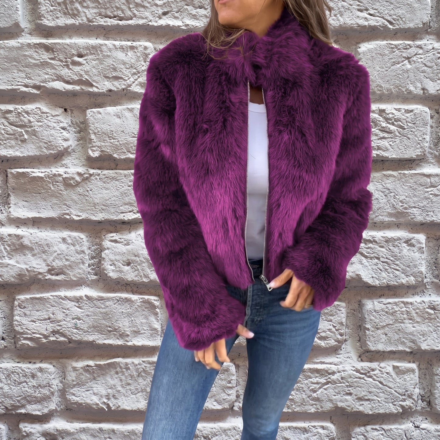 Veste courte à col montant et fermeture zippée pour femme | Idéal pour l’automne