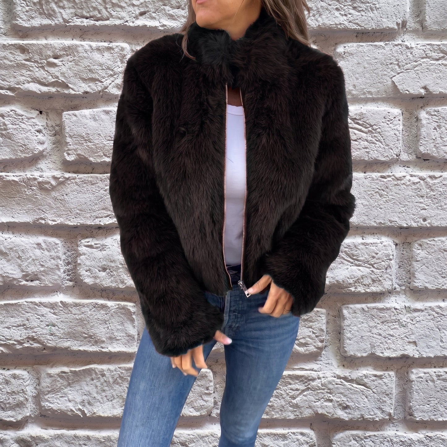 Veste courte à col montant et fermeture zippée pour femme | Idéal pour l’automne