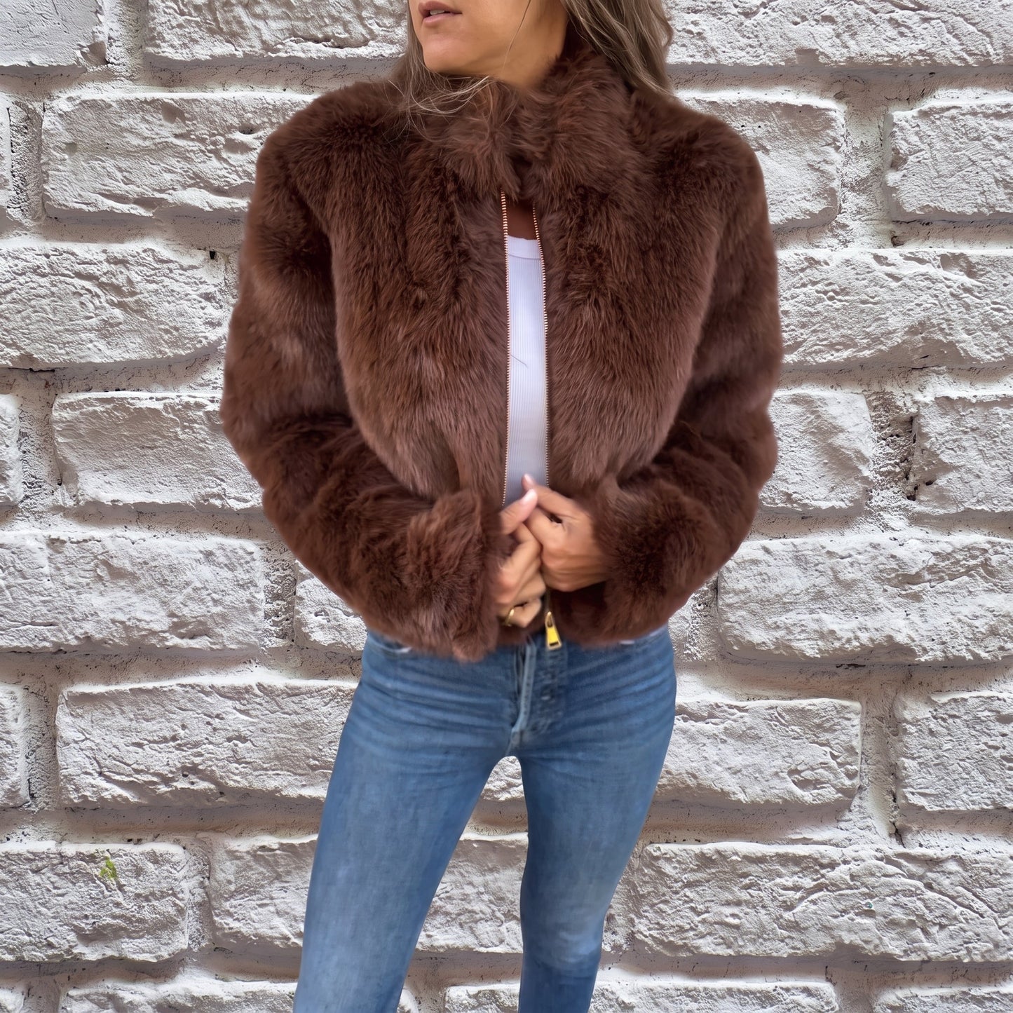 Veste courte à col montant et fermeture zippée pour femme | Idéal pour l’automne