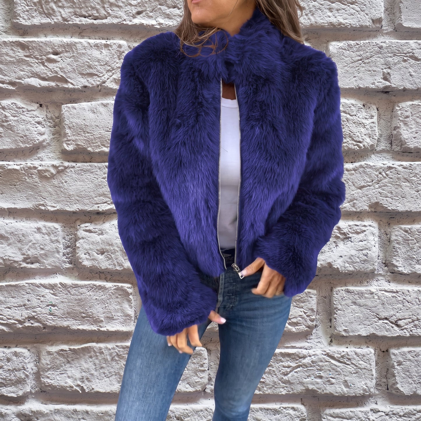 Veste courte à col montant et fermeture zippée pour femme | Idéal pour l’automne