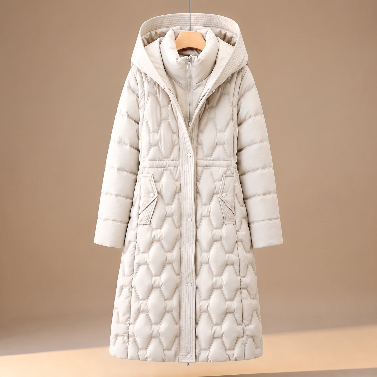 Manteau long à capuche matelassée pour femmes