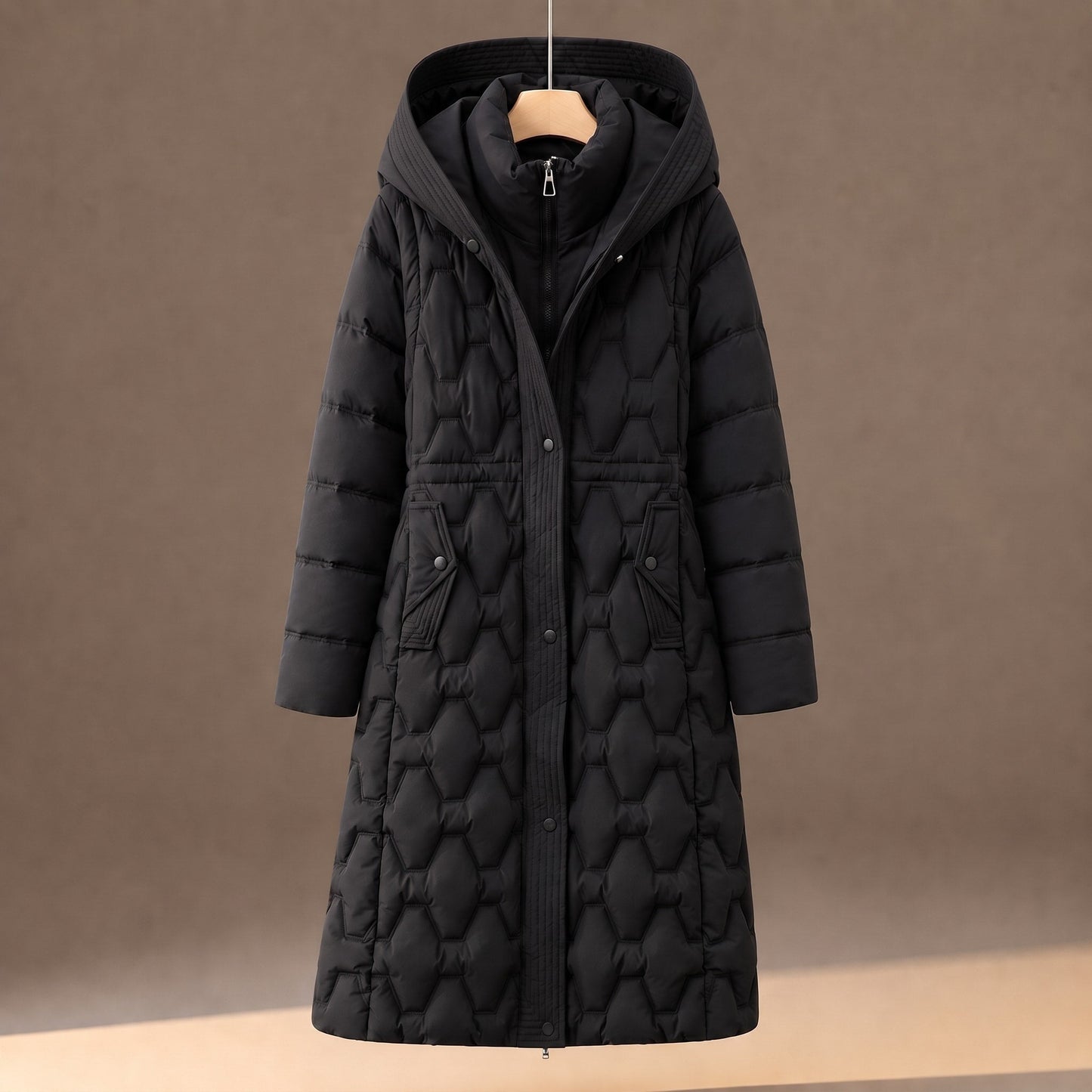 Manteau long à capuche matelassée pour femmes