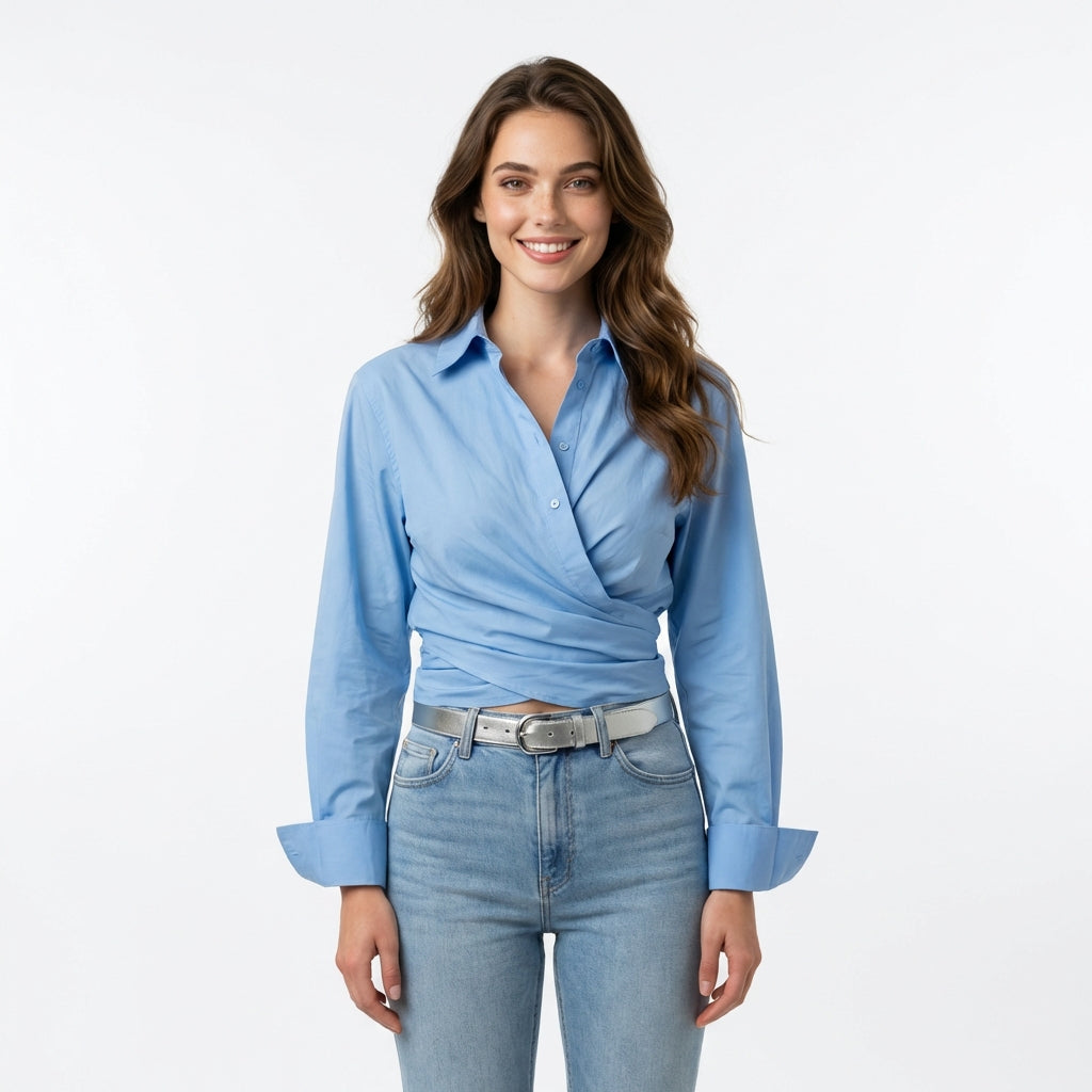 Chemisier Croisé Avec Effet Drapé Et Coupe Ajustée Pour Femmes | Idéal Pour Travail Et Occasions Quotidiennes