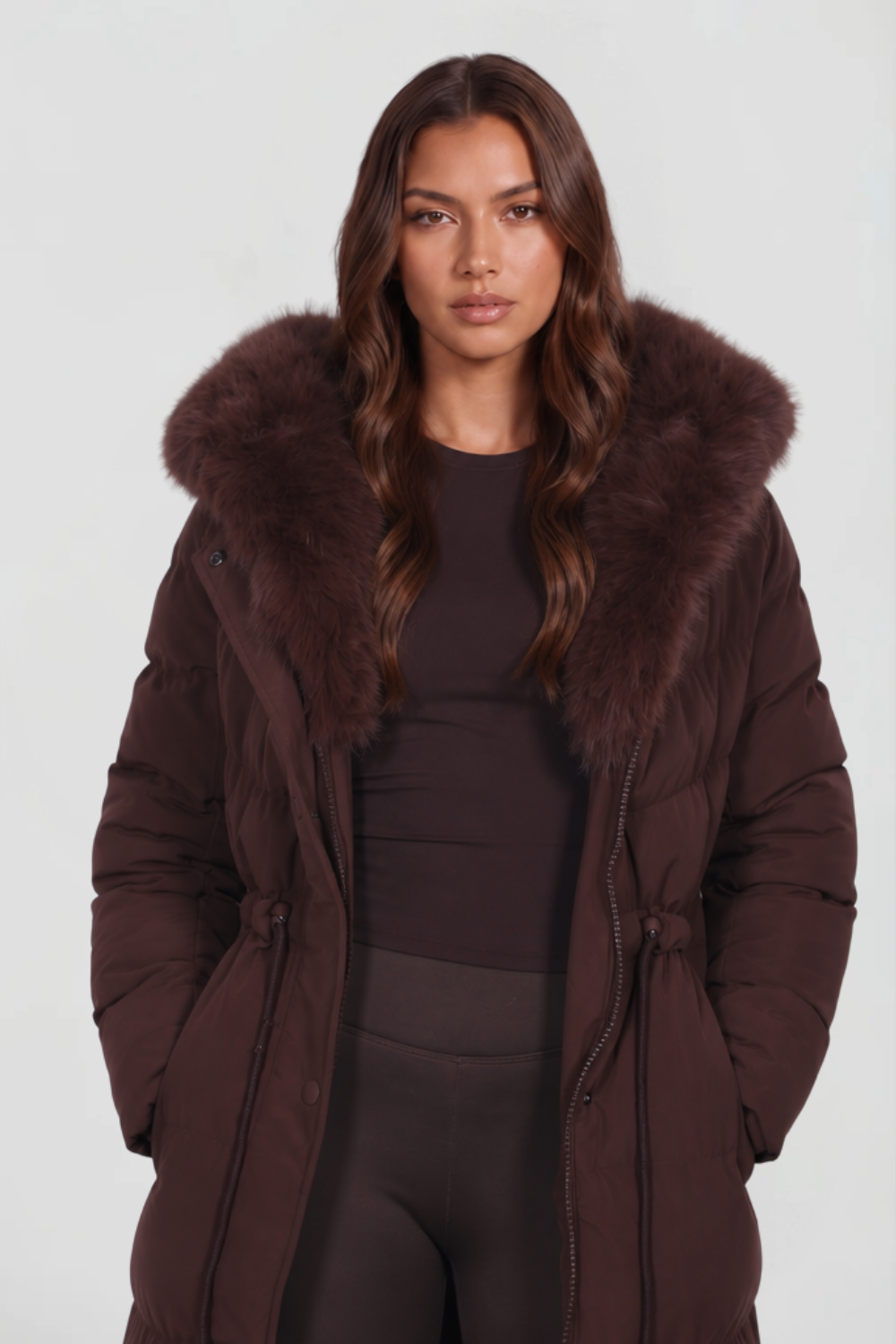 Manteau matelassé long à capuche pour femmes
