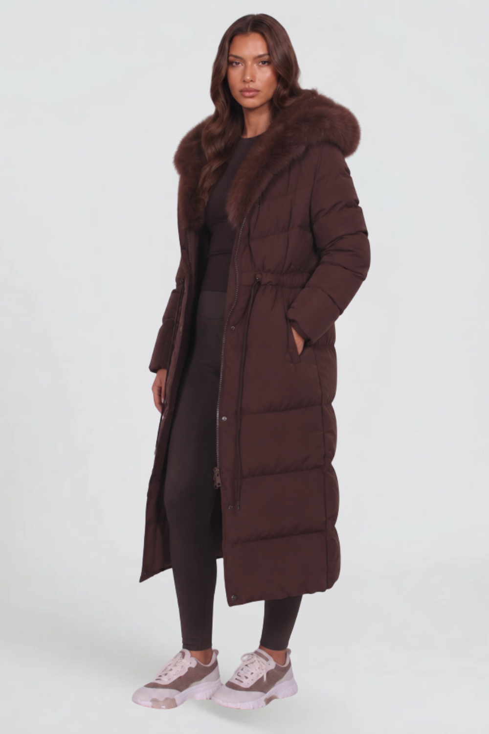 Manteau matelassé long à capuche pour femmes