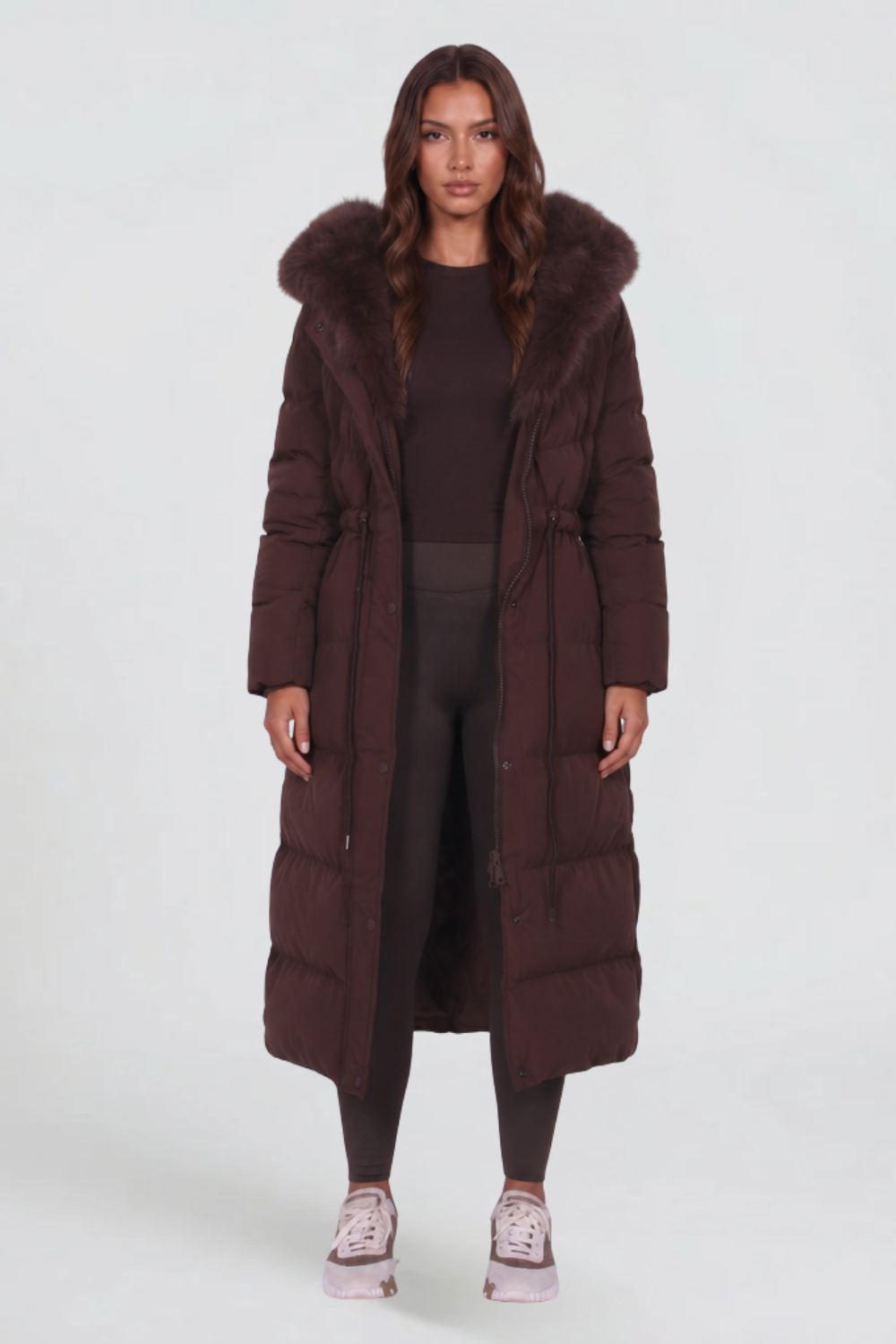 Manteau matelassé long à capuche pour femmes
