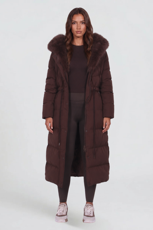 Manteau matelassé long à capuche pour femmes