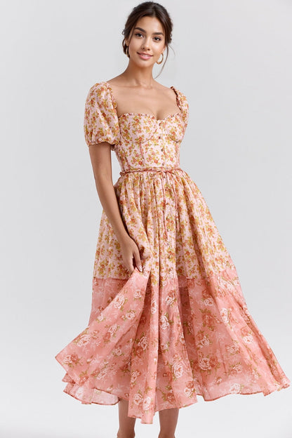 Robe À Motif Floral Avec Coupe Ajustée Et Manches Bouffantes Pour Femme | Idéal Pour Usage Quotidien Et Occasions