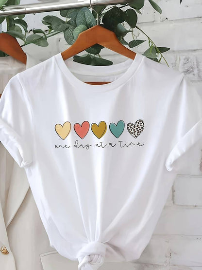 T-Shirt à Coupe Ample avec Motif de Cœurs Multicolores pour Femme | Idéal pour un Usage Quotidien