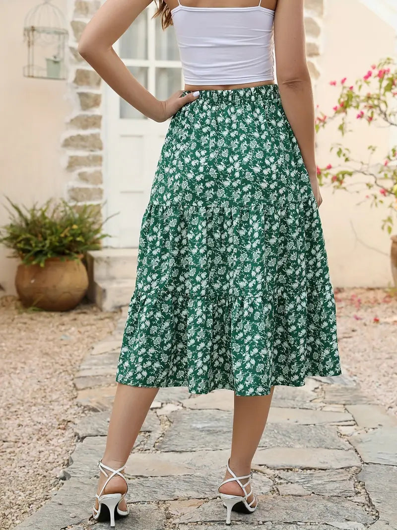 Jupe Évasée à Imprimé Floral avec Poches pour Femme | Idéale pour le Printemps et l'Été