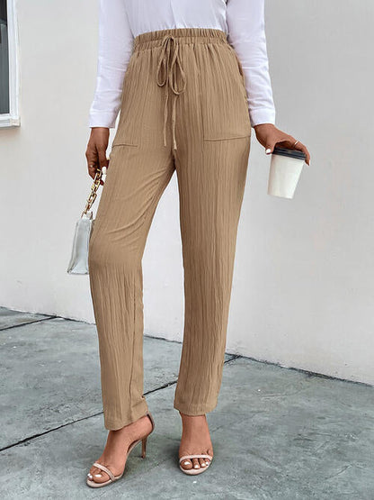 Pantalon Texturé À Cordon De Serrage Avec Poches Pour Femme | Idéal Pour Un Usage Quotidien