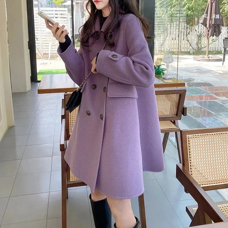 Manteau Mi-Long Croisé avec Fermeture à Boutons pour Femmes | Idéal pour Saison Froide