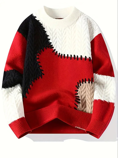 Pull À Col Rond Avec Design Patchwork Et Coupe Ample Pour Homme | Idéal Pour Usage Quotidien