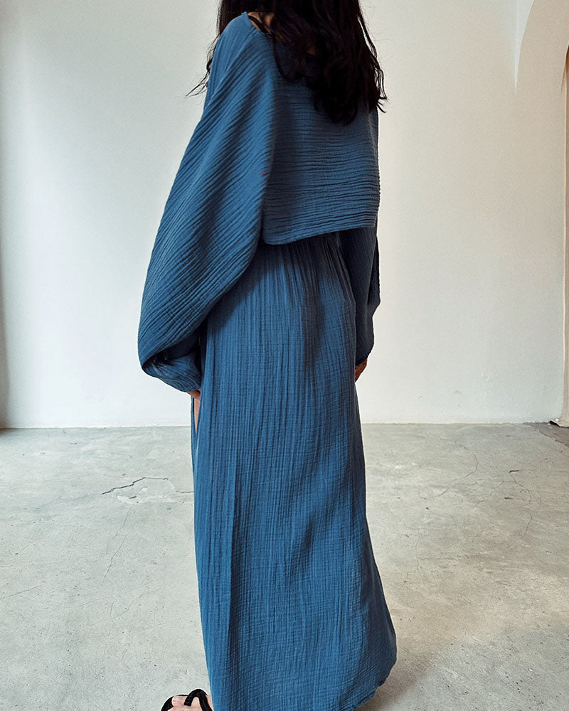 Ensemble Deux Pièces avec Top Court à Manches Longues et Jupe Longue Fendue pour Femme | Idéal pour l’Été