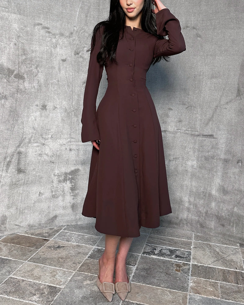 Robe Midi Boutonnée À Manches Longues Pour Femme | Idéale Pour Les Réunions Et Événements