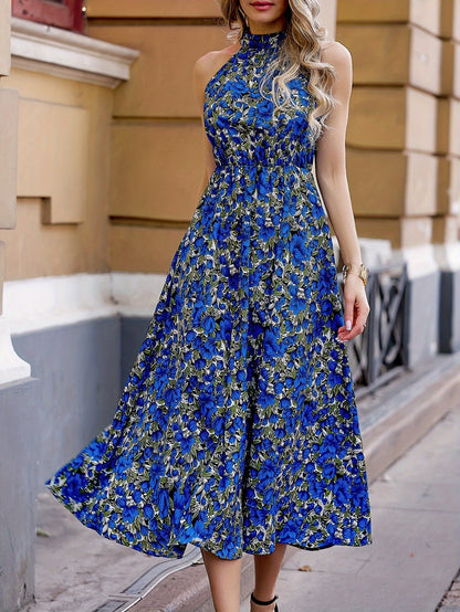Robe Midi Florale Avec Col Montant Pour Femme | Idéal Pour Occasions D'Été