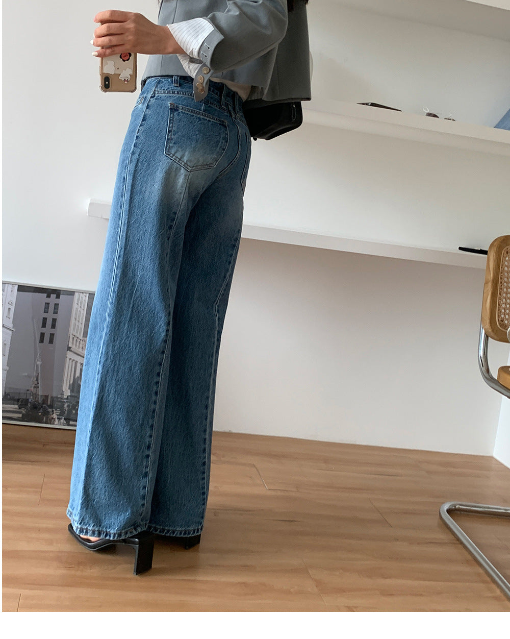 Jean à Jambe Large avec Taille Haute Structurée pour Femme | Idéal pour Tenues Décontractées