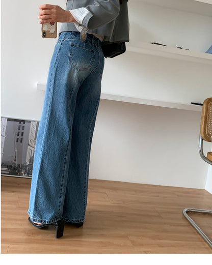 Jean à Jambe Large avec Taille Haute Structurée pour Femme | Idéal pour Tenues Décontractées
