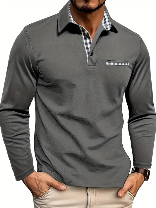 Polo à manches longues et poche poitrine pour hommes