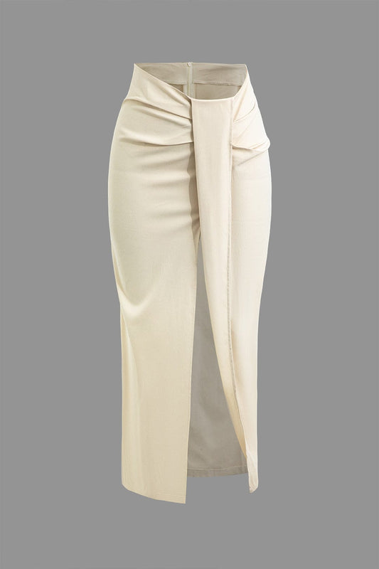 Jupe Midi Taille Haute Avec Drapé Et Fente Latérale Pour Femme | Idéale Pour Le Quotidien Et Les Occasions Planifiées