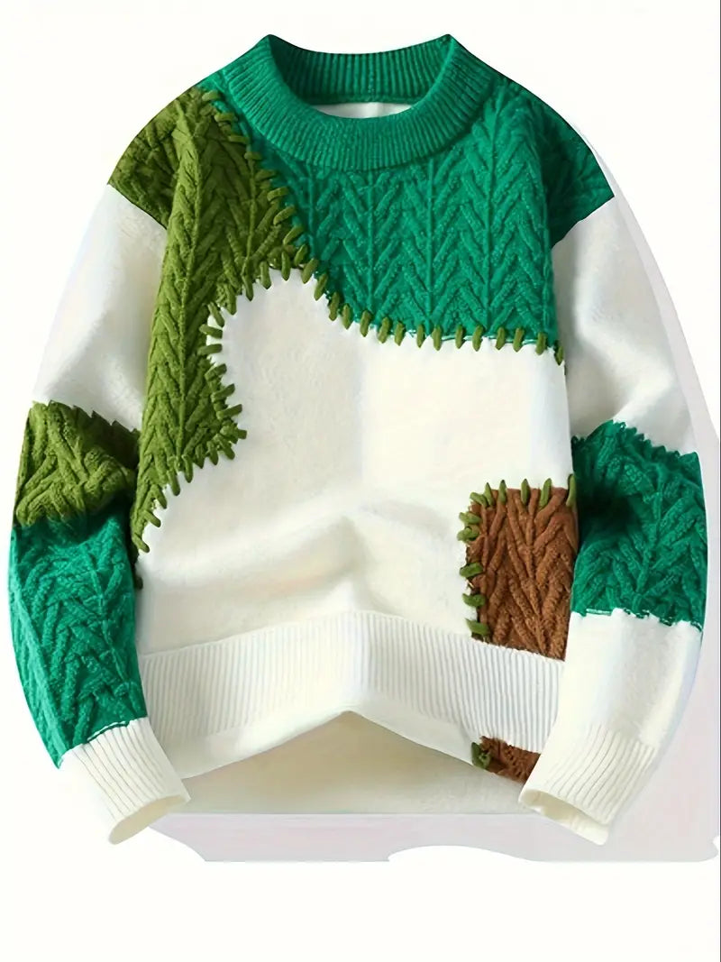 Pull À Col Rond Avec Design Patchwork Et Coupe Ample Pour Homme | Idéal Pour Usage Quotidien