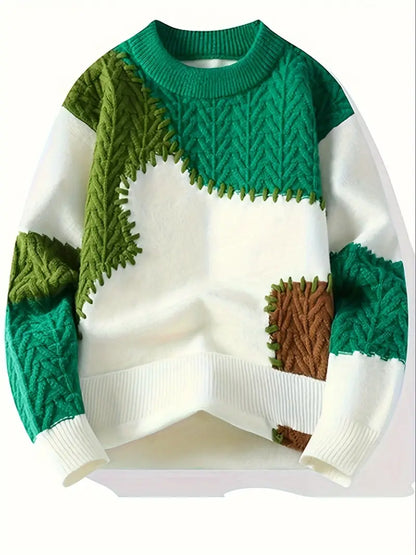 Pull À Col Rond Avec Design Patchwork Et Coupe Ample Pour Homme | Idéal Pour Usage Quotidien
