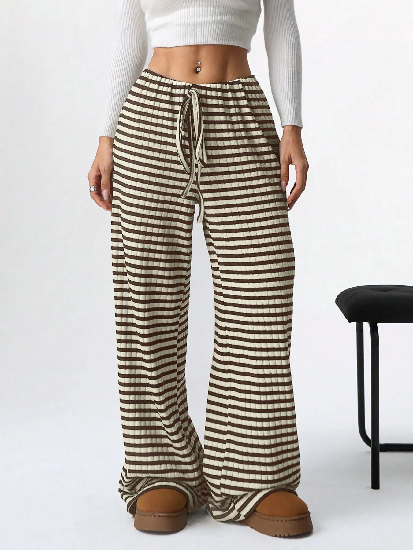Pantalon Large à Rayures avec Taille Ajustable pour Femme | Idéal pour le Quotidien