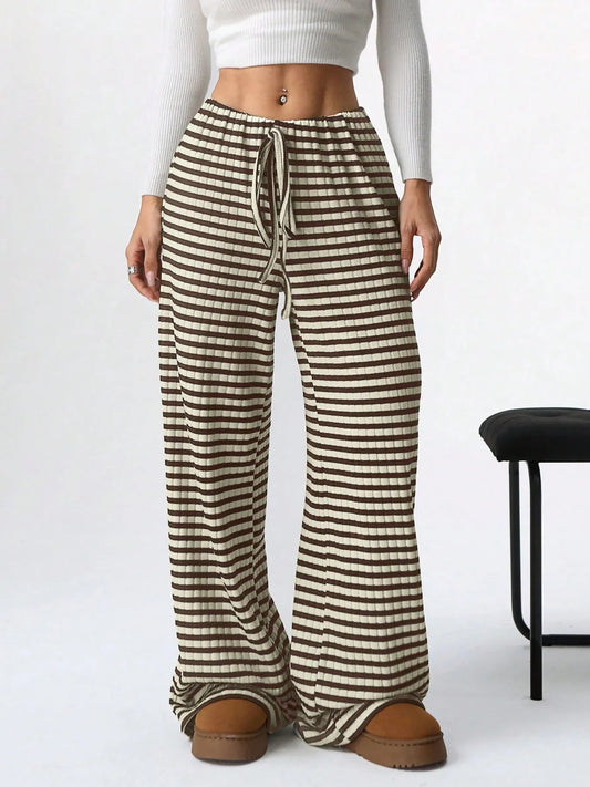 Pantalon Large à Rayures avec Taille Ajustable pour Femme | Idéal pour le Quotidien