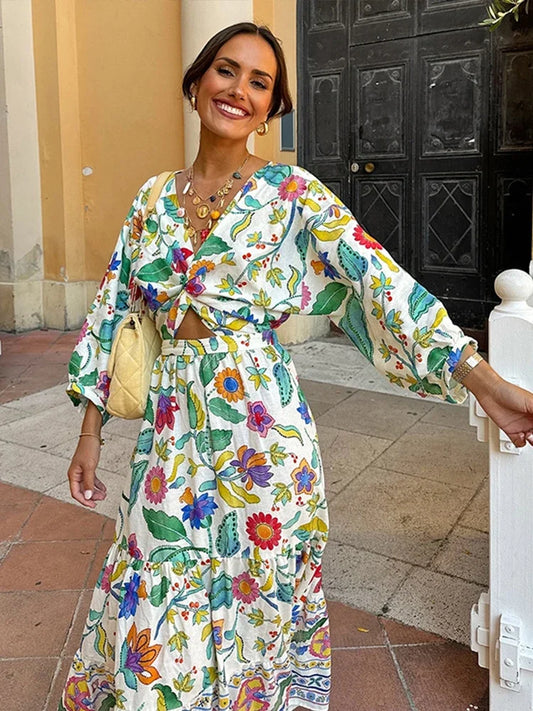 Robe Longue à Motif Floral avec Manches Bouffantes pour Femmes | Idéale pour les Journées en Extérieur