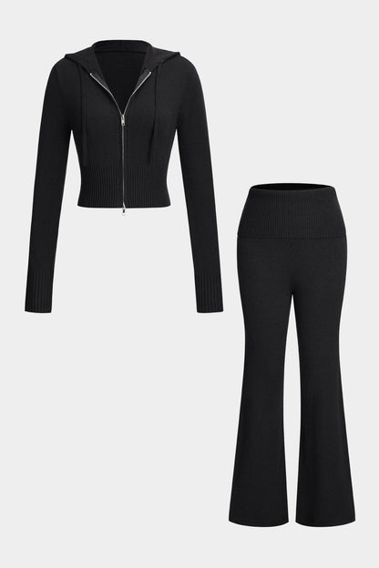 Ensemble Deux Pièces avec Veste à Capuche et Pantalon Évasé pour Femme | Idéal pour le Quotidien et Streetwear