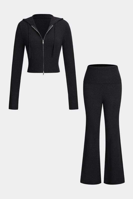 Ensemble Deux Pièces avec Veste à Capuche et Pantalon Évasé pour Femme | Idéal pour le Quotidien et Streetwear