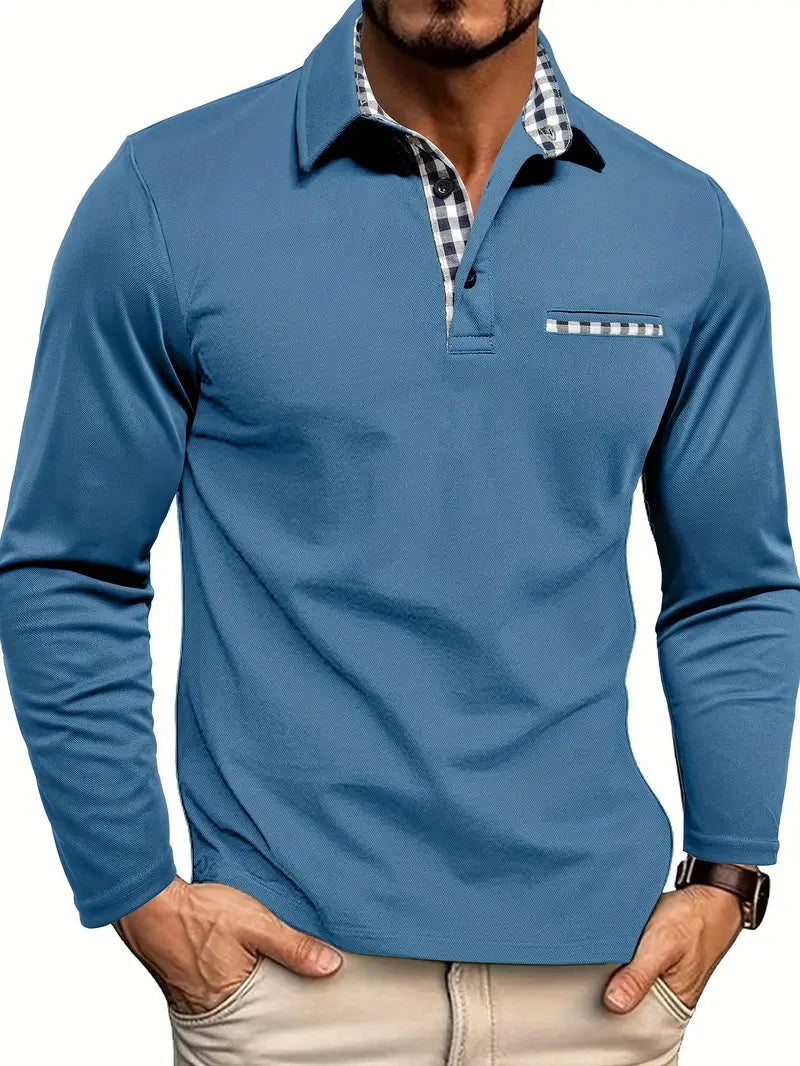 Polo à manches longues et poche poitrine pour hommes