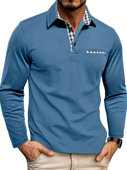 Polo à manches longues et poche poitrine pour hommes
